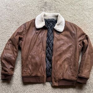 Zara Brown Bomber Jacket with Shearling Collar